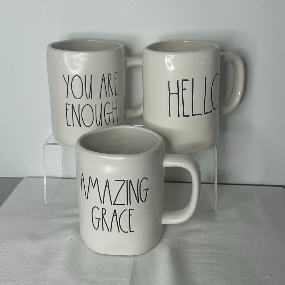 Rae Dunn Set of 3 Artisan Collection Mugs Hello Amazing Grace You Are Enough